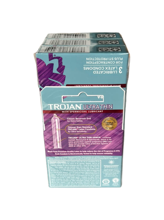 Trojan Ultra Thin Condoms With Spermicidal Lubricant 6 Packs of 3